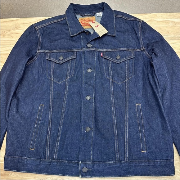 Levis Denim Jacket Dark Wash Trucker Classic Button Front Pockets - Picture 5 of 15